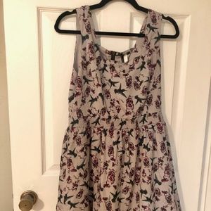 Fit Flare Bird & Floral Pattern Short Dress